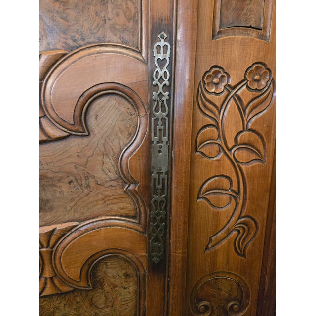 Late 19th Century French Carved Walnut Armoire With Burl Panels For Sale - Image 9 of 10