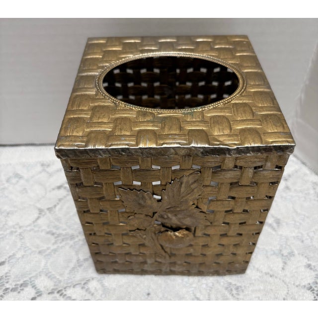 Metal Vintage Midcentury 1960s Brass Textured Tissue Box Cover For Sale - Image 7 of 8