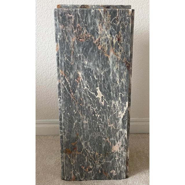 Marble Pillar Vintage Custom Accent/Side/Plant Table Gray, Salmon, Cream Marble For Sale - Image 9 of 12