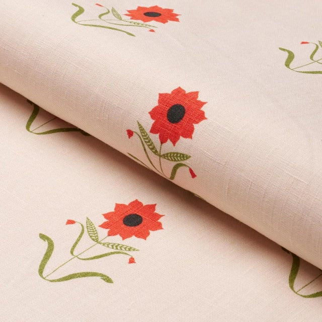 Schumacher SAMPLE - Schumacher x Peg Norriss Forget Me Nots Fabric In Red On Pink For Sale - Image 4 of 4