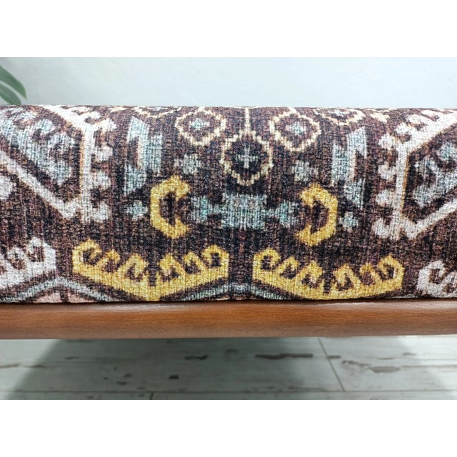 Mid-Century Modern Brown Rug Print Fabric Upholstered Square Coffee Table For Sale - Image 3 of 8