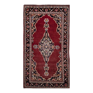 Vintage Persian Kashan Rug, Hand-Knotted Wool, Medallion Floral Pattern, Red & Navy, 3x5 For Sale
