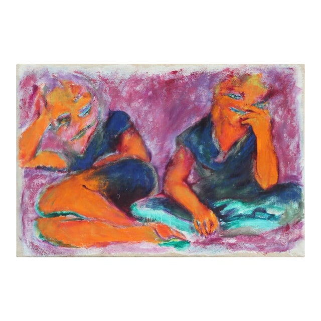 Linda Delaney "Why Not Ask For More?" Figurative Abstract Expressionist Painting 20th Century For Sale