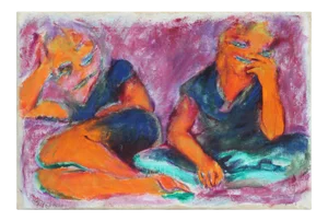 Linda Delaney "Why Not Ask For More?" Figurative Abstract Expressionist Painting 20th Century
