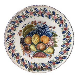 Vintage Large Ceramic Majolica Wall Plate “ Frutta Mista“ Handmade Hand-Painted Signed