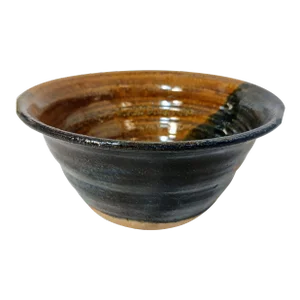 Vintage Art Pottery Bowl Dark Medium Neutral Dip Glazed