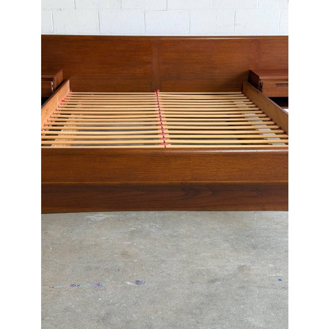 Brown Jesper Teak Queen Platform Bed With Floating Nightstands Danish Mid-Century Modern 1970s For Sale - Image 8 of 11