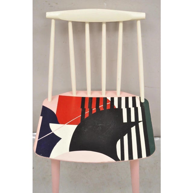 Late 20th Century Folke Pålsson J77 Dining Side Chair Abstract Hand Painted Signed Kmac by Hay For Sale - Image 4 of 12