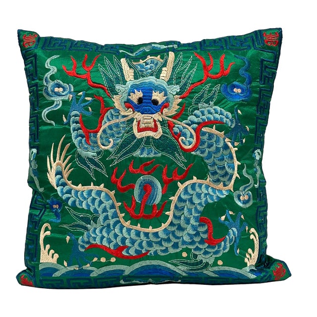 Late 20th-Century Chinese Green Imperial Dragon Pillow For Sale