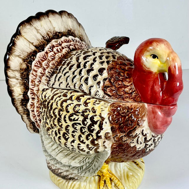 1970s Vintage Americana Boho Chic Arts & Crafts Turkey Soup Tureen With Ladle For Sale - Image 16 of 18