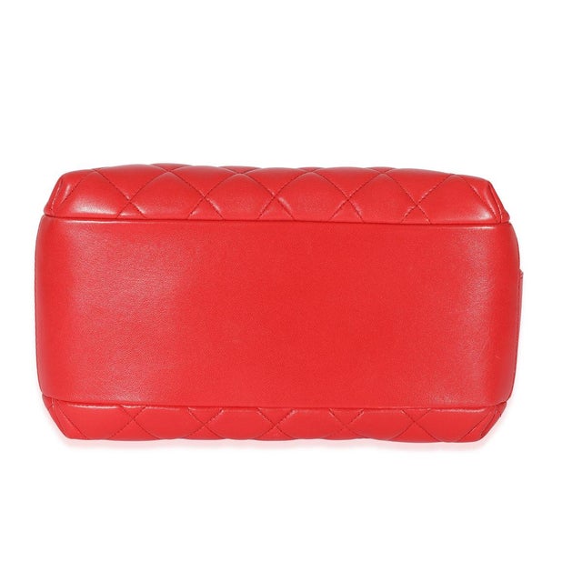 2010s Red Quilted Lambskin CC Trendy Bowling Bag For Sale - Image 5 of 8