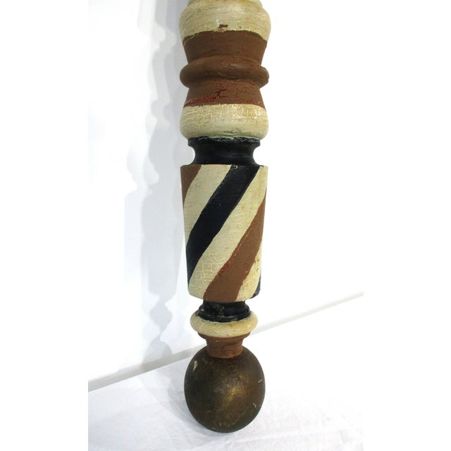 Folk Art Vintage Folk Art Painted Small Barber Pole For Sale - Image 3 of 13