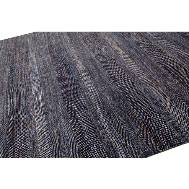 Gray Modern Savannah Style Handmade Gray Wool Rug With Geometric Pattern For Sale - Image 8 of 9