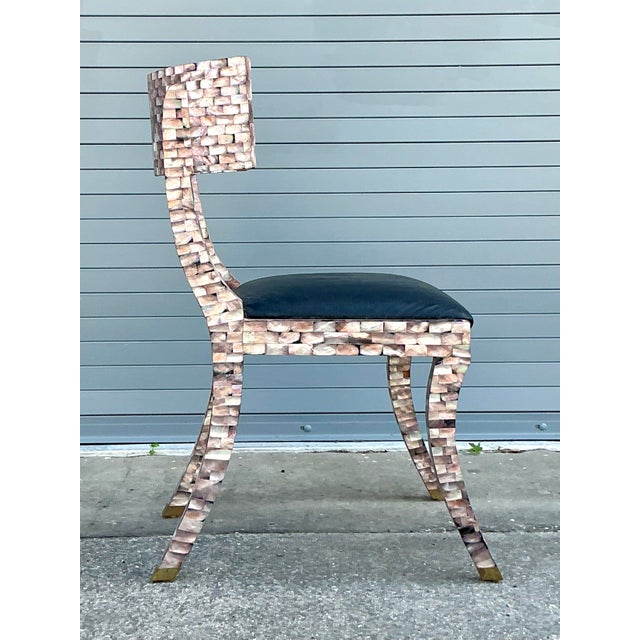 Vintage Boho Maitland Smith Tessellated Capiz Shell Klismos Chair For Sale - Image 11 of 12