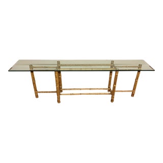 McGuire Bamboo Console Table With Beveled Glass Top For Sale