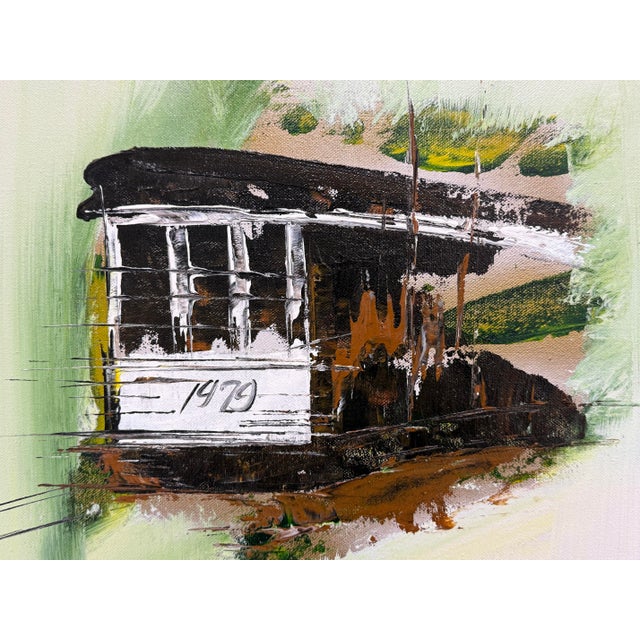 Ashton III Framed "Cable Car 1979" Oil on Canvas, Vintage For Sale - Image 4 of 12