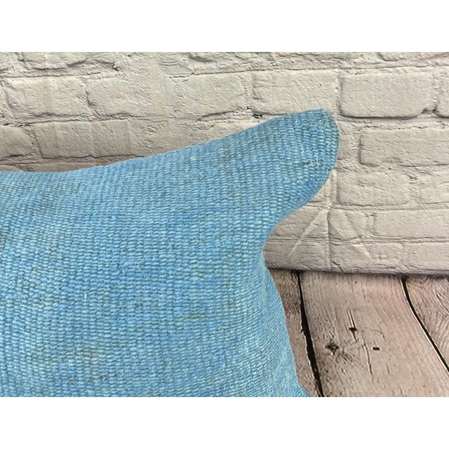 Turkish 16 x 24 Hemp Pillow Turkish Cushion Natural Blue Pillow Cushion Cover For Sale - Image 3 of 4