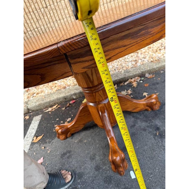 Vintage Handcrafted Solid Oak Round Table Pedestal Base, 2 Leaves by Tom Seely For Sale - Image 13 of 13