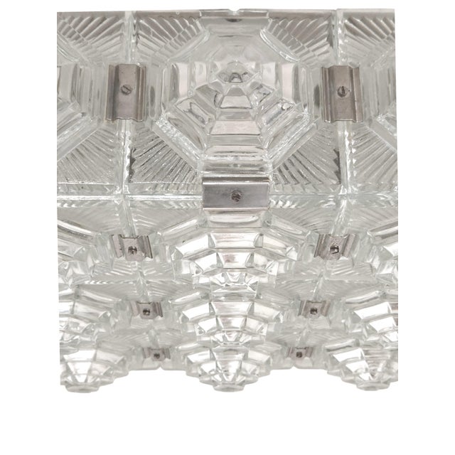 Mid 20th Century Mid 20th Century Art Deco Revival Geometric Glass Flush Mount /Ceiling Pendant W/ Nickeled Clips For Sale - Image 5 of 16