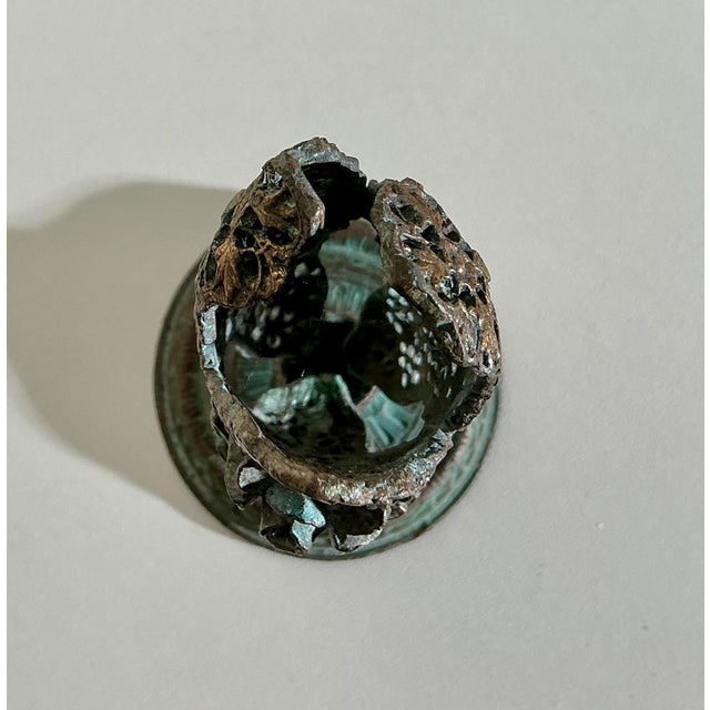 Vintage Art Nouveau Openwork Bronze-Finished Metal Pillar Candleholder W Organic Floral Relief For Sale - Image 9 of 11