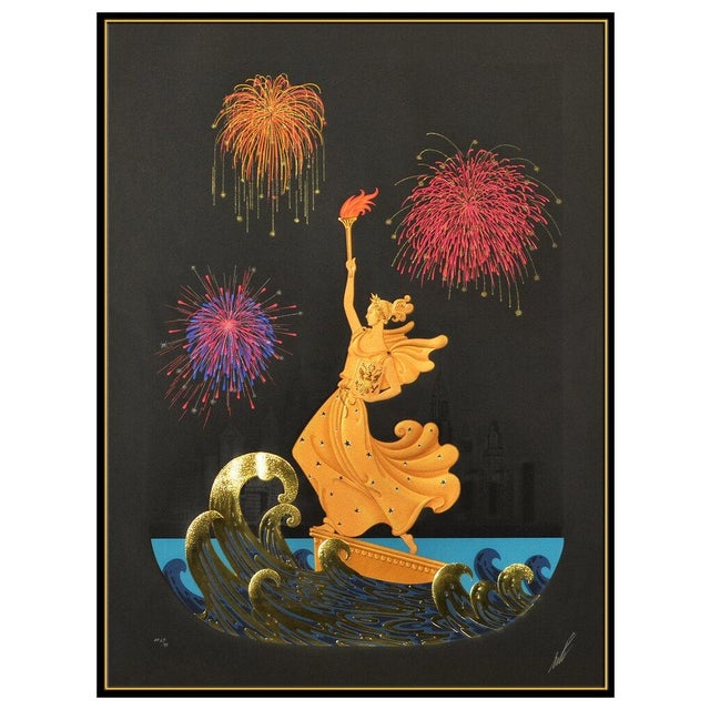 Art Deco 1980s Statue Of Liberty, Night, Erté For Sale - Image 3 of 6