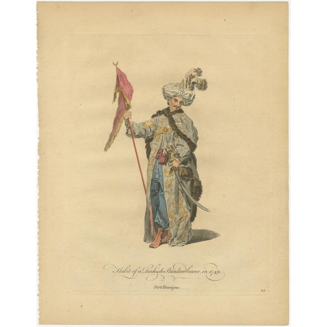 Antique Ottoman Costume Prints Pair, Standard Bearer & Turkish Priest, 1749 A refined and visually compelling pair of...