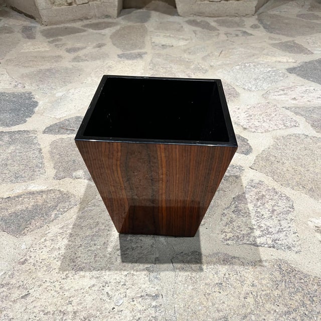 Maison Lancel 1970s MCM Walnut Wood Planter Box Jardiniere Waste Basket For Sale - Image 4 of 9