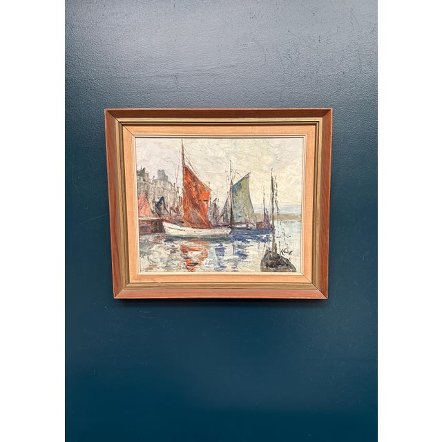 Inge Camill, Boats in Harbour, 1950s, Oil on Canvas, Framed For Sale - Image 11 of 18