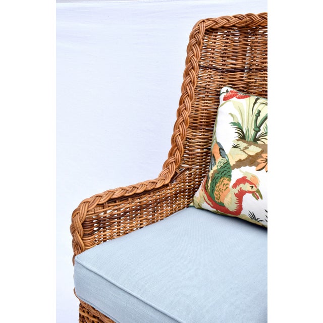 1960s Sculptural Braided Wicker Wingback Rattan Chair & Ottoman Set For Sale In Philadelphia - Image 6 of 12