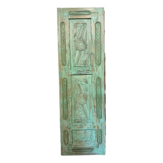 Midcentury Green Floral Carved Wood Door – Antique Indian Sliding Barn Door Statement Panel 96x29.5 For Sale