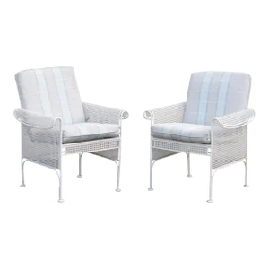 Woodard Mid Century Modern Mesh Iron Outdoor Patio Chairs - A Pair