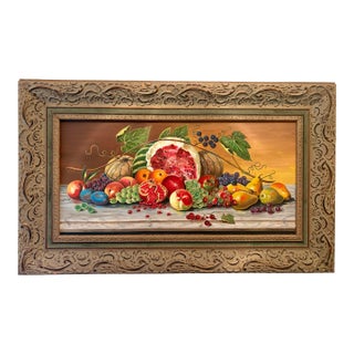 Vintage Oil on Canvas Stilllife With Fruit For Sale