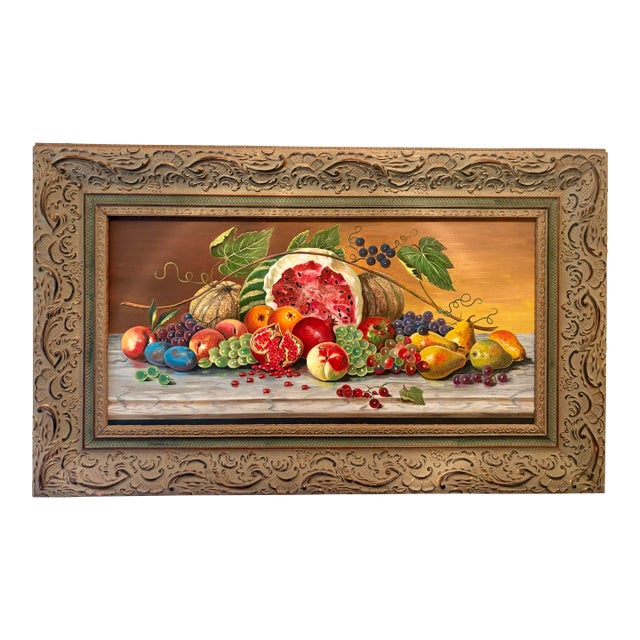 Vintage Oil on Canvas Stilllife With Fruit For Sale