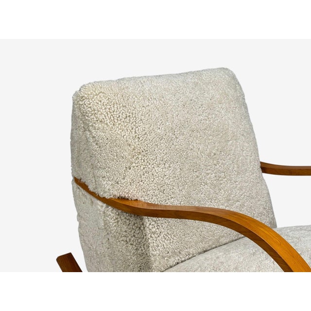 Swedish Modern, Rocking Chair, Elmwood, Beige Shearling, Sweden, 1940s For Sale In New York - Image 6 of 13