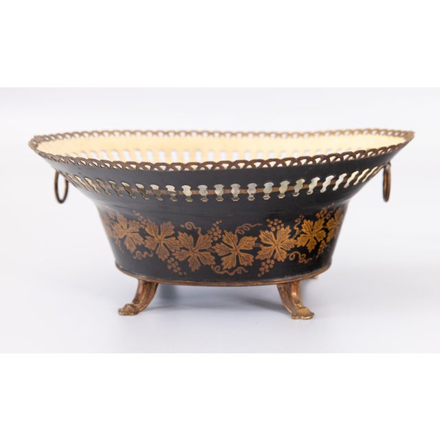 Antique French Black and Gilt Tole Jardiniere Cachepot For Sale - Image 4 of 10