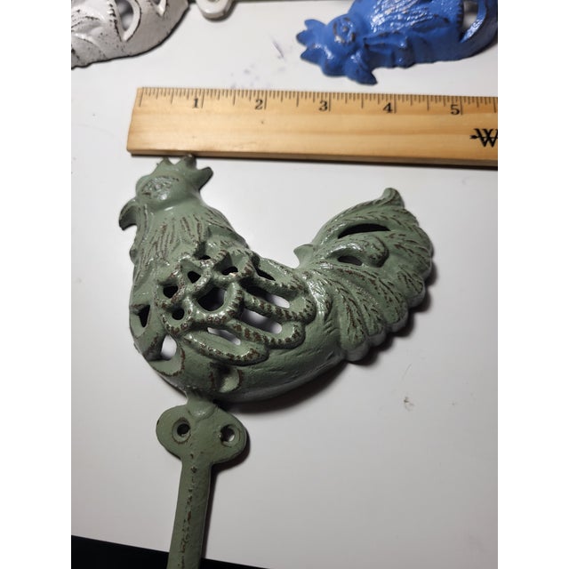 Blue French Country Cast Iron Rooster Wall Hooks For Sale - Image 8 of 8