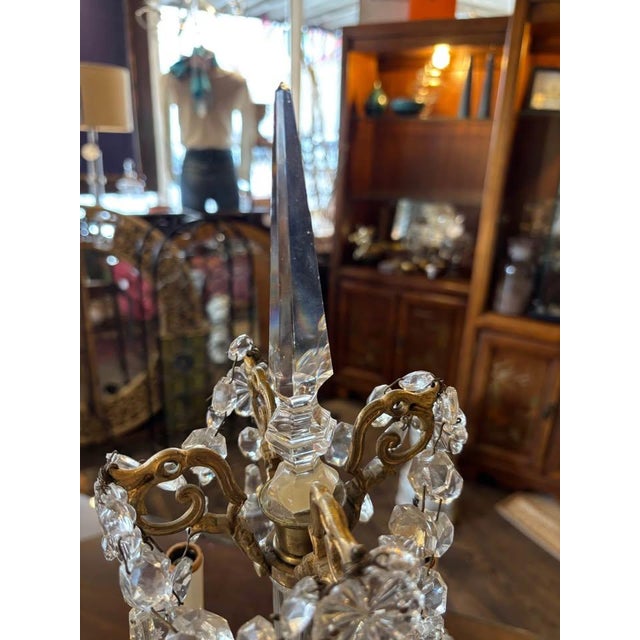 1900 - 1909 Antique Brass and Crystal Lamp For Sale - Image 5 of 10