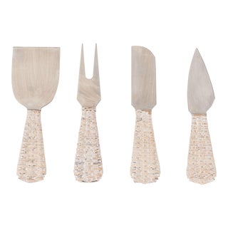 Artifacts Rattan Stainless-Steel Cheese Knives with Gift Box in White - Set of 4 For Sale