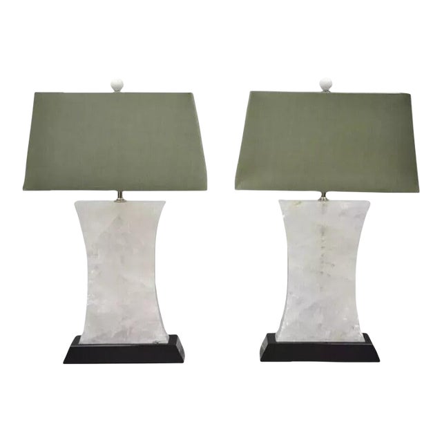 Modern Rock Crystal Quartz Large Concave Hourglass Table Lamps - a Pair For Sale