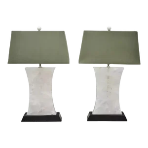 Modern Rock Crystal Quartz Large Concave Hourglass Table Lamps - a Pair