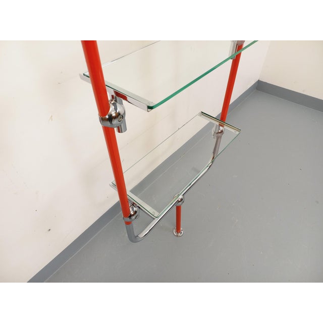 1970s Bauhaus-Style Modular Bookcase in Red Metal, Chrome and Glass, 1970s For Sale - Image 5 of 18