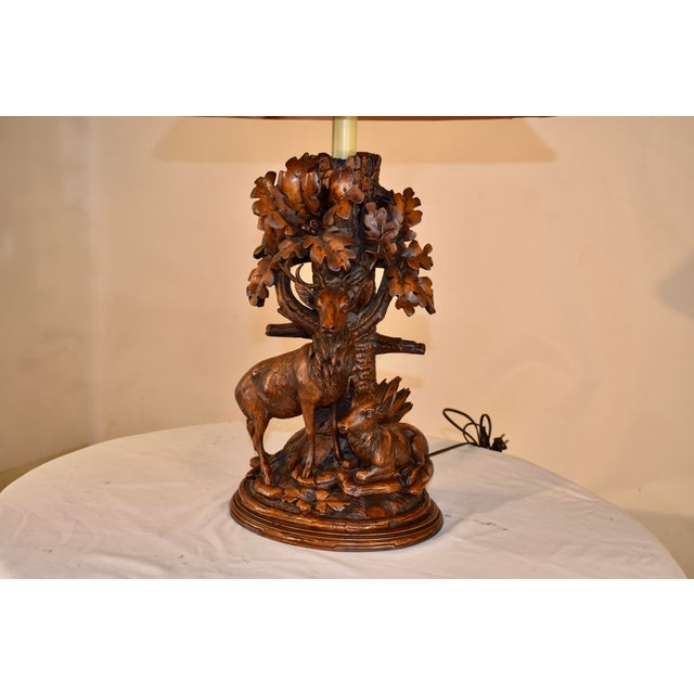 Rustic European Vintage Black Forest Style Lamp With Two Deer For Sale - Image 3 of 12