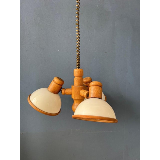 Plastic Mid-Century Wooden Pendant Lamp with Three Acrylic Glass Shades from Steinhauer For Sale - Image 7 of 11