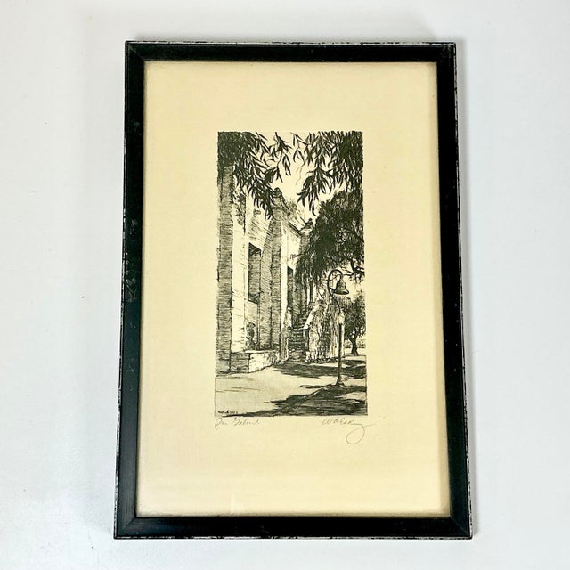American Antique Copper Plate Etching Plate Ink Block Lithograph, San Gabriel Mission For Sale - Image 3 of 16