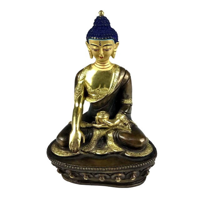 Shakyamuni Buddha Gold & Bronze Nepalese Figurine For Sale