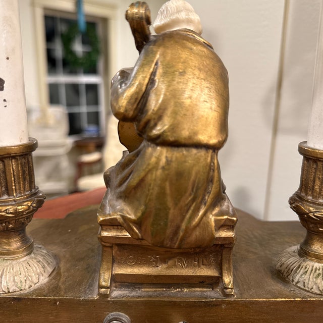 Bronze 1930’s Rare Elegant Gilded Twin Candlestick Lamp For Sale - Image 8 of 8