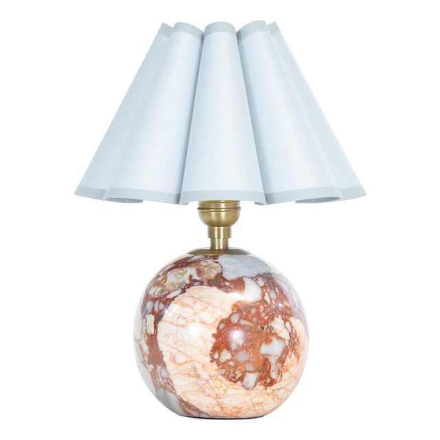 Giorgio Marble Mini Lamp, Natural Brass with Mist Blue Scalloped Shade For Sale
