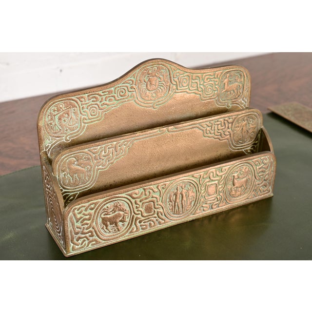 Tiffany Studios Tiffany Studios New York Zodiac Pattern Bronze Doré Letter Rack For Sale - Image 4 of 14