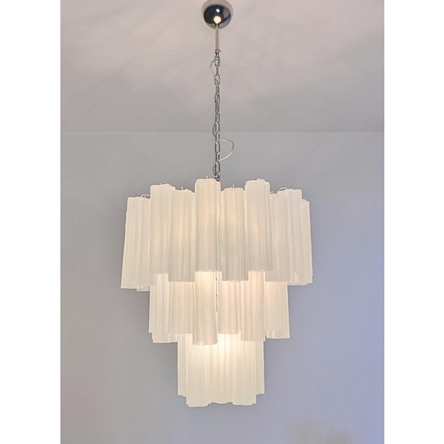 1990s Large Three-Tier Venini Murano Glass Tube Chandelier in Etched Glass, 1990s For Sale - Image 5 of 16
