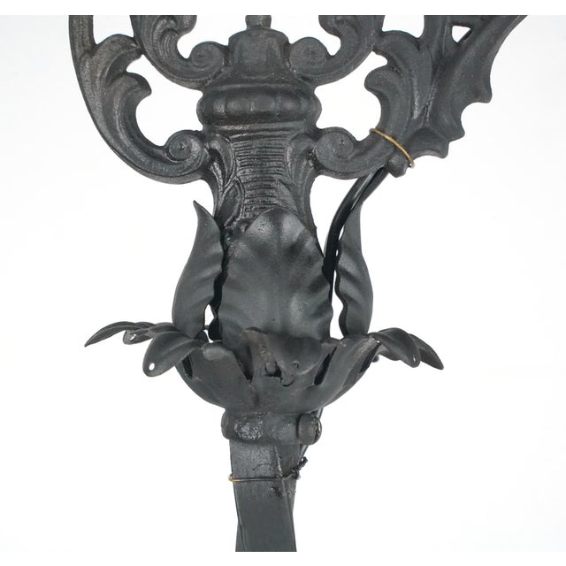 Metal Early 20th Century Restored Victorian Wrought Iron Bridge Floor Lamp For Sale - Image 7 of 15